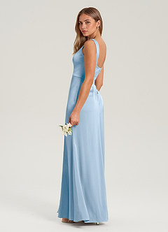 Azazie Frostine Bridesmaid Dresses Powder Blue A-Line Bow Stretch Satin Dress image3