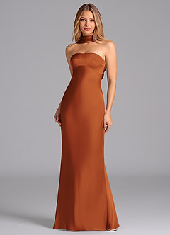 Azazie Lusinda Brudtärnklänningar Klä av Sjöjungfru i Stretch Satin Axelbandslös Kanel image4