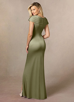 Azazie Anderson Mother of the Bride Dresses Pistachio A-Line Pleated Stretch Satin Dress image5