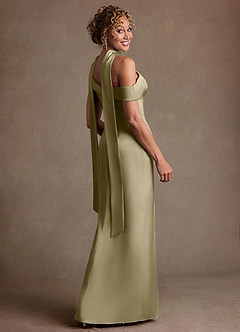 Azazie Kamala Mère de la mariée Robes Robe Fourreau en Satin extensible Une épaule Vert Mousse image5
