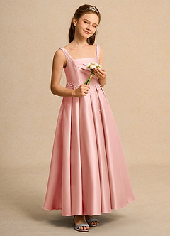 Azazie Mochi Girl Jurken voor bloemenmeisjes Baljurk Jurk van Mat Satijn Geplooid Rozet image4