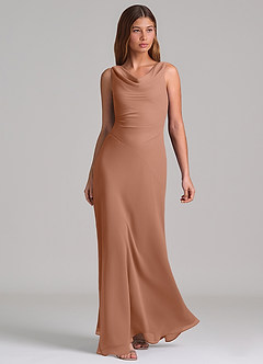 Azazie Nerine 신부 들러리 드레스 A라인 주름진 쉬폰 바닥 길이 드레스 image1