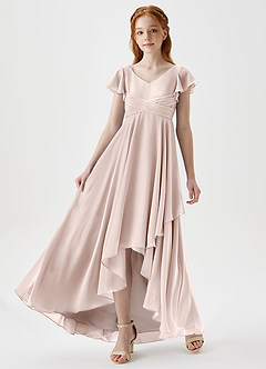 Azazie Caria Junior Rose Petal A-Line Pleated Chiffon Dress image5