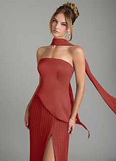 Azazie Tierney Bridesmaid Dresses Terracotta A-Line Strapless Chiffon Convertible Dress image7