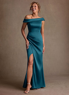 Azazie Kamala Vestidos para mãe da noiva Vestido Tinta Azul de Cetim elástico de Bainha com Um ombro image6