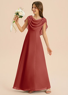 Azazie Lambie Junior Terracotta A-Line Pleated Chiffon Dress image2