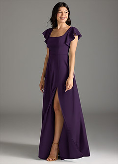 Azazie Bondi Final Sale Plum A-Line Ruched Stretch Crepe Dress image4