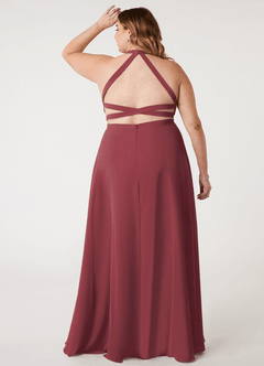 Azazie Clarice Vestidos de damas de honor Vestido de Merlot de Gasa de Corte en A con Halter image9