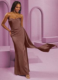 Barbie ♥ Azazie Bridesmaid Dresses Espresso Sheath Strapless Stretch Satin Convertible Dress image5