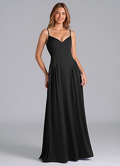 Azazie Kirby Bridesmaid Dresses Black A-Line Stretch Satin Dress image3