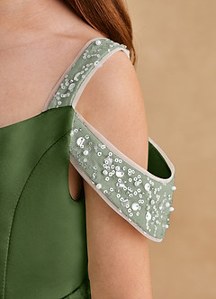 Azazie Judi Blumenmädchenkleider A-Linie Matte Satin Kleid Olivgrün image5