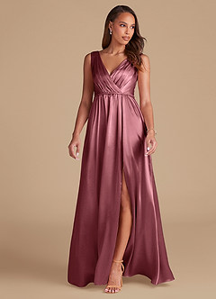 Azazie Tanicia Jurken voor bruidsmeisjes Jurk van Metaalachtig Satijn met A-Lijn Geplooid Woestijnroos image3