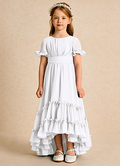 Azazie Kass Flower Girl Dresses White A-Line Pleated Chiffon Dress image4