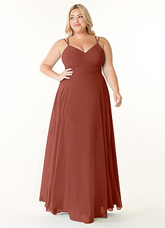 Azazie Janine Brautjungfernkleider A-Linie V-Hals Chiffon Kleid Rotbraun image6