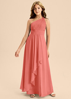 Azazie Skye Junior Salmon Pink A-Line Pleated Chiffon Dress image4