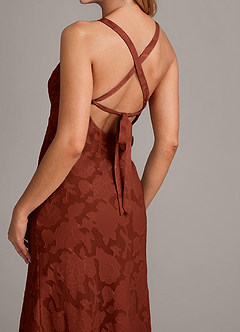 Azazie Aliza Bridesmaid Dresses Terracotta A-Line Floral Burnout Dress image6
