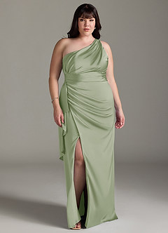 Azazie Maive Bridesmaid Dresses Dusty Sage Sheath Ruched Stretch Satin Dress image10