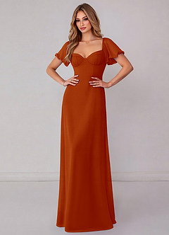 Azazie Fatima Bridesmaid Dresses Paprika A-Line with Pockets Chiffon Dress image2