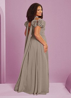 Barbie ♥ Azazie Robes de demoiselle d'honneur Robe Trapèze Convertible en Mousseline de soie Épaule décolletée Taupe image17