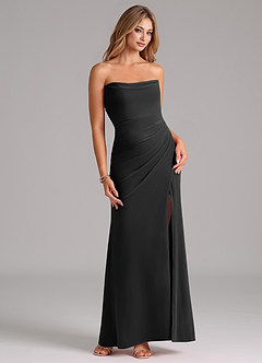 Azazie Leonis Bridesmaid Dresses Black Mermaid Strapless Velvet Dress image1