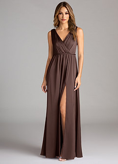 Azazie Tanicia Brudtärnklänningar Klä av A-Linje i Stretch Satin Plisserad Ganache image3