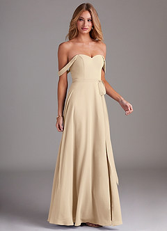 Azazie Aaron Bridesmaid Dresses Champagne A-Line Off the Shoulder Chiffon Convertible Dress image6
