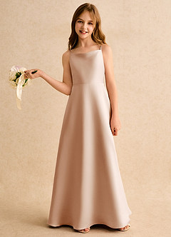 Azazie Joella Girls Formal Robe Demoiselle D'honneur Fillette Robe Trapèze en Mat Satiné Plissée Rose Perle image2