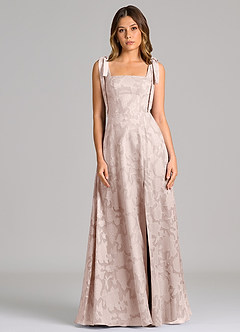 Azazie Debra 신부 들러리 드레스 A라인 포켓이 있는 플로럴 번아웃 바닥 길이 드레스 image4