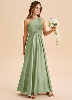 Azazie Charlize Junior Robe Trapèze en Satin extensible Plissée Vert Sauge image3