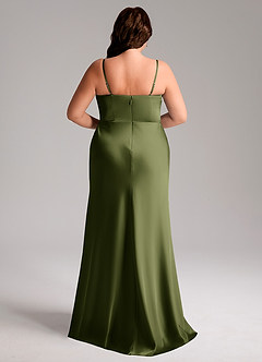 Azazie Lidia Bridesmaid Dresses Olive Mermaid Side Slit Stretch Satin Dress image2