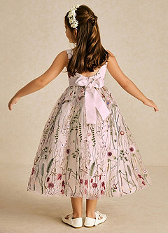 Azazie Arianna Flower Girl Dresses Blushing Pink A-Line Lace Tulle Dress image1