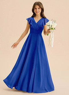 Azazie Anysa Junior Robe Trapèze en Mousseline de soie Rayé Bleu Roi image1