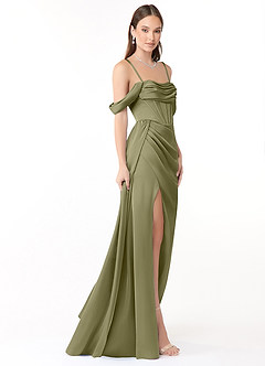 Azazie Amyra Vestidos de damas de honor Vestido de Pistacho de Satén Elástico de Corte Recto Convertible con Vestidos sin tirantes image7
