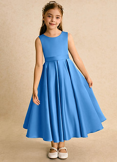 Azazie Junebuj Flower Girl Dresses Blue Jay Ball-Gown Pleated Matte Satin Dress image6