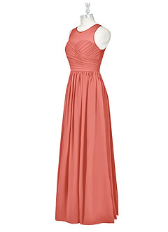 Azazie Nina Bridesmaid Dresses Salmon Pink A-Line Pleated Chiffon Dress image8