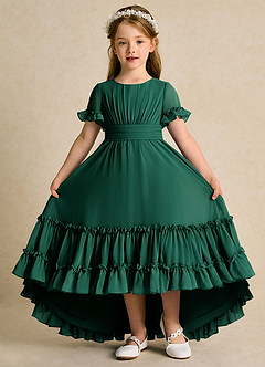 Azazie Kass Flower Girl Dresses Emerald A-Line Pleated Chiffon Dress image2