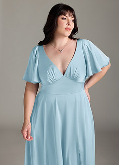 Azazie Kimber Robes de demoiselle d'honneur Robe Trapèze en Satin extensible Rayé Bleu Ciel image11
