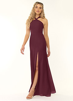 Azazie Rue Bridesmaid Dresses Cabernet A-Line Halter Chiffon Dress image4