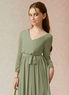 Azazie Angelica Junior Abito A-Line in Chiffon Plissettato Pistacchio image6