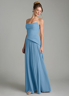 Azazie Gabriela Bridesmaid Dresses Steel Blue A-Line Corset Chiffon Dress image6