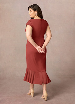 Azazie Renetta Mother of the Bride Dresses Terracotta Sheath V-Neck Pleated Mesh Dress image11