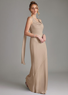 Azazie Essence Bridesmaid Dresses Taupe Sheath Chiffon Dress image5