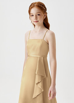 Azazie Kaylee Junior Robe Trapèze en Satiné métallisé avec ceinture Champagne image6