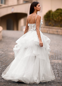 Dreama Kość Słoniowa Suknia balowa z koronkowym gorsetem i falbanką image4