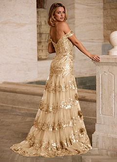 Jenna Champagne Ruffled Glitter Mermaid Prom Dress image8