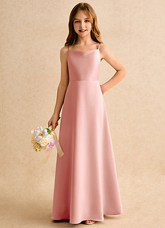 Azazie Joella Girls Formal Flower Girl Dresses Rosette A-Line Pleated Matte Satin Dress image6