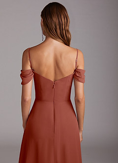 Azazie Marley Bridesmaid Dresses Auburn A-Line Off the Shoulder Chiffon Convertible Dress image9