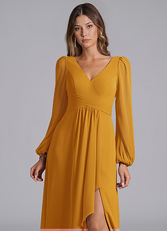 Azazie Liah Brautjungfernkleider A-Linie Langarm Chiffon Kleid Butterscotch image6