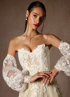 Azazie Madeleine Wedding Dresses Diamond White Champagne Ball-Gown Strapless Lace Dress image6