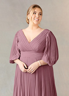 Azazie Zahara Mother of the Bride Dresses Vintage Mauve A-Line V-Neck Pleated Chiffon Dress image11